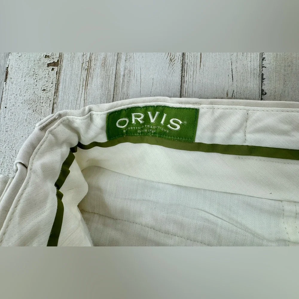 Orvis Pants Mens 34x30 Pleated Golf Straight Leg Casual Cream - Picture 5 of 11